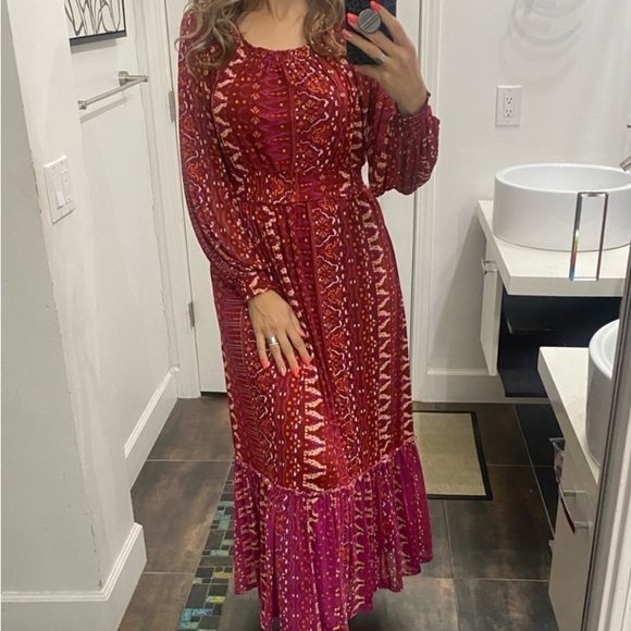 Women's - Knox Rose Deep Hibiscus Long
Sleeve Maxi Dress Smocked Mesh Dress new - Picture 4 of 8